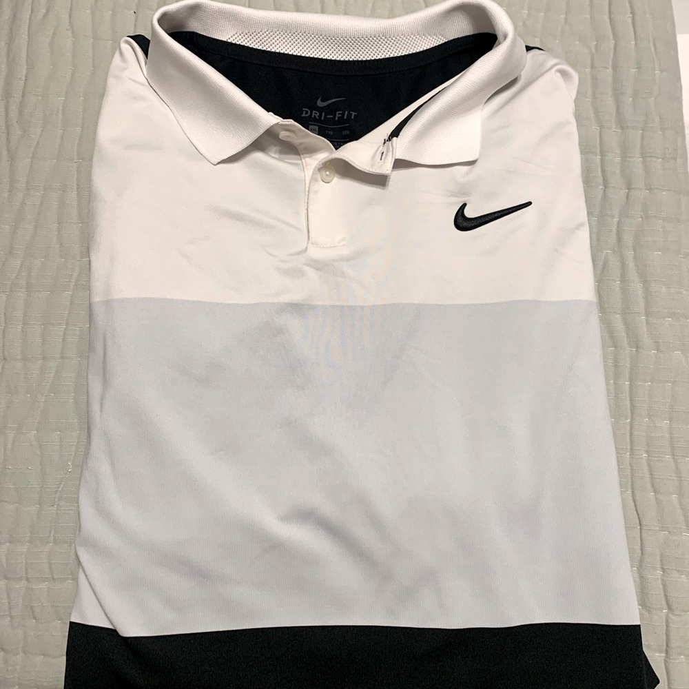 White, Black & Silver Nike Dri-Fit Polo - XXL